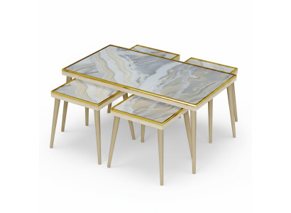 Wohnzimmer-Set aus Holz und Edelstahl in buntem Design