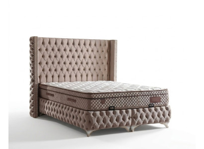 Eleganckie łóżko z materacem w beżowym materiale