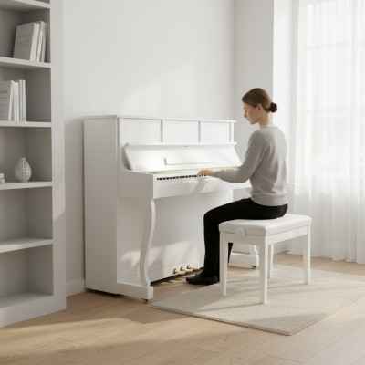 Ten biały pianino cyfrowe oferuje nieograniczoną kreatywność i styl