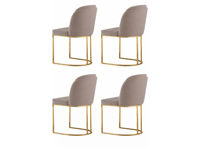 4 elegante Stühle mit weichem Stoffbezug und goldfarbenem Rahmen