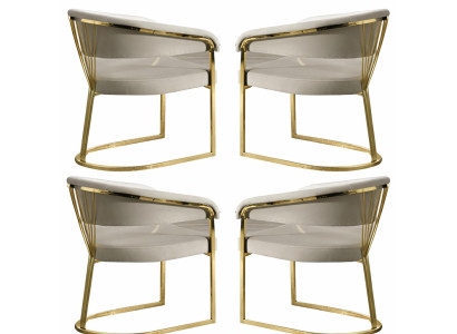 4 elegante Stühle mit weißem Stoffbezug und goldfarbenem Rahmen