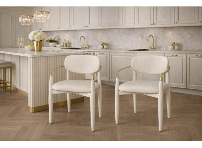 2er-Set elegante Polsterstühle in Creme mit goldenen Akzenten