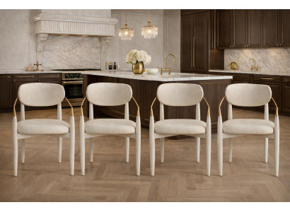 4er-Set elegante Polsterstühle in Creme mit goldenen Akzenten