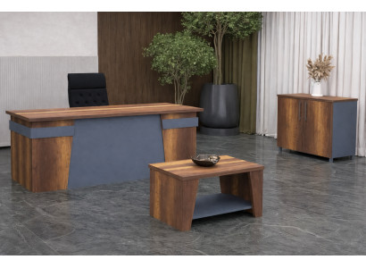 Arbeitszimmer-Set Modernes Design Grau, Braun Holzrahmen – 3tlg.