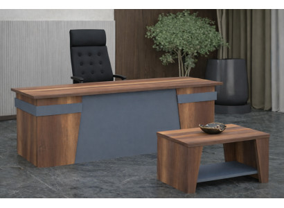 Arbeitszimmer-Set Modernes Design Grau, Braun Holzrahmen – 2TLG