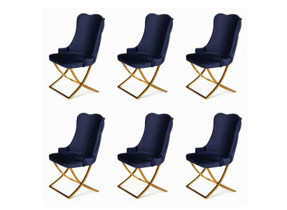 6x Stühle Stil modern Farbe blau bequem weich Stoff Esszimmer neu