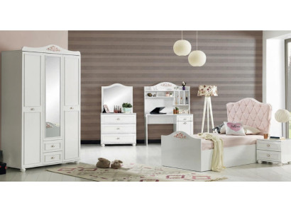 5-tlg. Jugendzimmer-Set: Bett, Nachttisch, Schrank, Schminktisch & Tisch