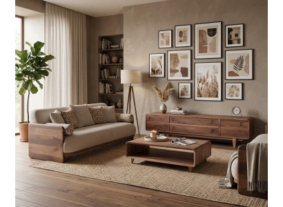 3 Sitzer Sofa Coffetisch TV Board Wohnzimmer Stil modern Farbe braun