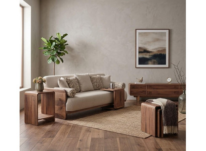 3 Sitzer Sofa TV Board 3x Couchtisch Wohnzimmer Stil modern Farbe braun