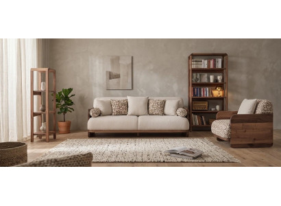 3 Sitzer Sofa Sessel 2x Buecherregal  Wohnzimmer Stil modern Farbe braun