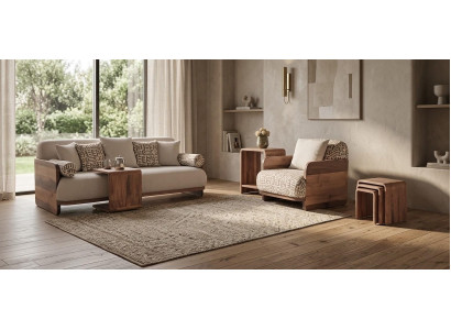 3 Sitzer Sofa Sessel 3x Couchtisch Wohnzimmer Stil modern Farbe braun