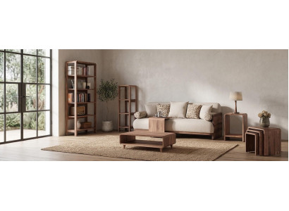 3 Sitzer Sofa 3x Couchtisch Coffetisch 2x Buecherregal Stil modern braun