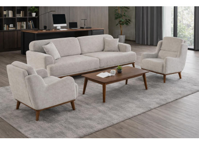 3 Sitzer Sofa 2x Sessel Wohnzimmer Stil modern Farbe beige neu weich