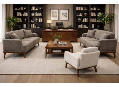 2x 3 Sitzer Sofa Sessel Wohnzimmer Stil modern Farbe braun weich neu