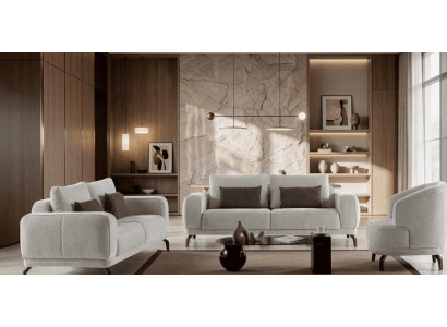 2x 3 Sitzer Sofa Sessel Wohnzimmer Stil modern Farbe beige neu weich