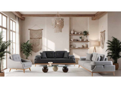2x 3 Sitzer Sofa Sessel Wohnzimmer Stil modern Farbe grau schwarz neu