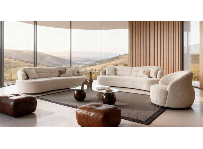 2x 3 Sitzer Sofa Sessel Wohnzimmer Stil modern Farbe beige weich bequem