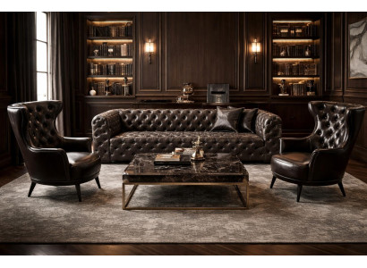 3 Sitzer Sofa 2x Sessel Wohnzimmer Stil modern Farbe schwarz neu weich