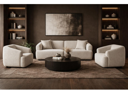 3 Sitzer Sofa 2x Sessel Wohnzimmer Stil modern Farbe beige bequem neu