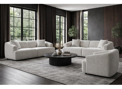 2x 3 Sitzer Sofa Sessel Wohnzimmer Stil modern Farbe beige bequem neu