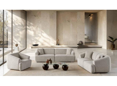 2x 3 Sitzer Sofa Sessel Wohnzimmer Stil modern Farbe beige neu geräumig