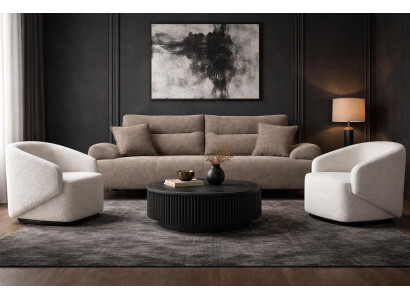 3 Sitzer Sofa 2x Sessel Wohnzimmer Stil modern Farbe weiß braun neu