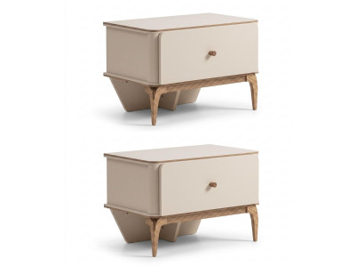 2x Elegante Nachttische Beige Design Nachtkonsolen Set Holz Retro