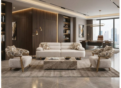Beige Couchgarnitur Stilvoller 3-Sitzer Designer Loungesessel 3tlg