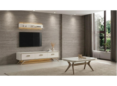 Tisch TV board Wandregal Stil modern weiß rechteckig bequem Wohnzimmer