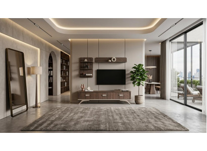TV board Wandschrank Wandregal Stil modern braun Wohnzimmer praktisch