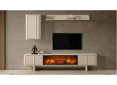 TV board Wandschrank Wandregal Stil modern weiß Kamin Wohnzimmer geräumig