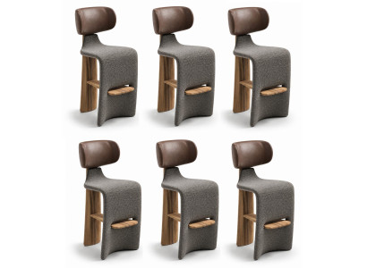 Barhocker Gruppe Moderner Stil Grau Braun Holz Elegant Komfortabel