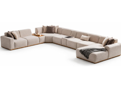 Beiges Wohnlandschaft U-Form großes Sofa Wohnzimmer Bequem Weich Modern