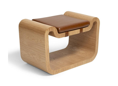 Bank Design Braun Kunstleder Holz Skulptur Modern Zeitlos Elegant