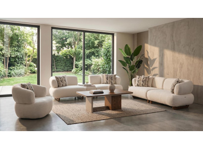 Sofa Set 4+3+1 Beige Stoff Modern Sitzer Wohnzimmer Design klassisch