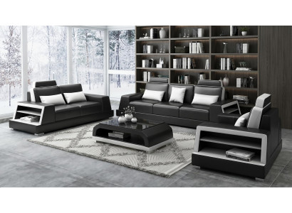 Sofa Set 3+2+1 Modern Schwarz Premium LED Couchtisch Luxus Exklusiv