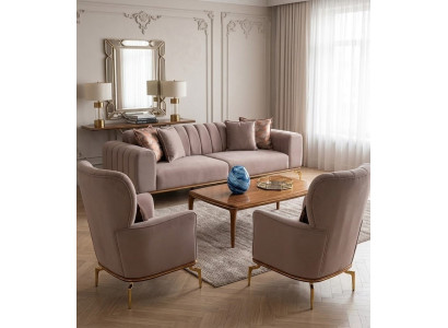 Stilvolle Wohnzimmer Sofagarnitur Designer 3-Sitzer 2x Polstersessel