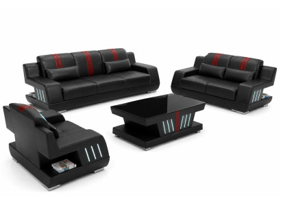 Stilvolle Sofagarnitur 3+2+1 Sitzer mit Couchtisch LED-Licht für Wohnzimmer