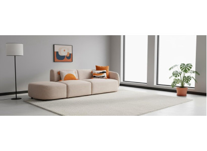 Sofa Modular mit Ottomane Boucle Beige Modernes Wohnzimmer