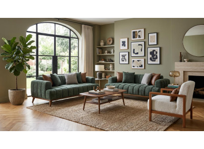 Stilvolles grün-weißes Wohnzimmer-Set Sofas Stoffsofas modern