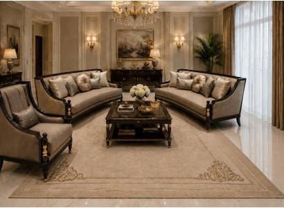 Sofa set 2x 3-Sitzer sofa Sessel Beige Wohnzimmer Modern Stil Edel