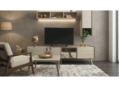 Wohnwand Set Beige Modern Luxus Tv Lowboard Wandregal Couchtisch