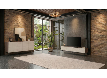 Stilvolle beige Wohnzimmergarnitur TV-Lowboard Konsole