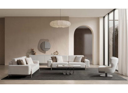 Sofa Set 3 Sitzer Sessel Modern Weiss Edel Luxus Wohnzimmer