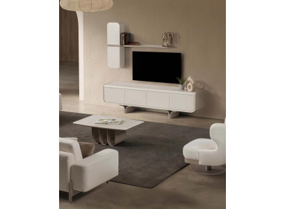TV Lowboard Set Wandregal Modern Weiss Edel Luxus Wohnzimmer