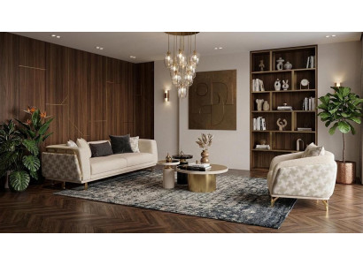Wohnzimmer Set Sofa Sessel Beige Gold Polstermöbel Luxus