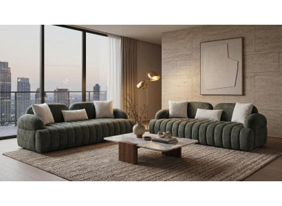 Stilvolles grünes Sofaset 3+3-Sitzer-Sofas modern Stoffsofas Wohnzimmer