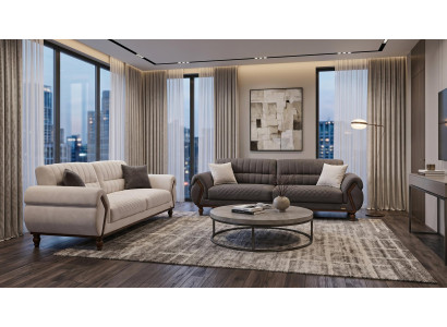 Beige-graues Sofa-Set 3+2-Sitzer-Sofas Stoffsofas Wohnzimmer Arbeitszimmer