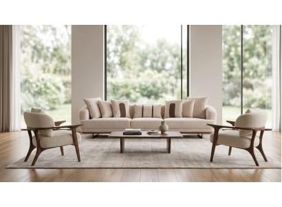 Sofa Set 4+1+1-Sitzer Beige Textil Holz Modern Zeitgenössisch Komfort