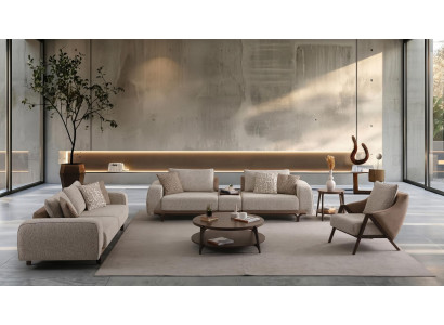 Wohnzimmer Set 3 Sitzer Sofa Sessel Modern Grau Zeitgenössisch